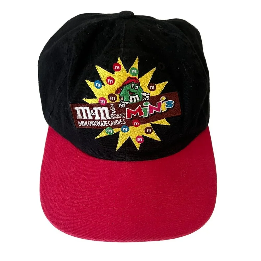 M&M's Minis Baseball Cap Kids‎ OSFA Black Red 1997 Vintage Snapback Hat
